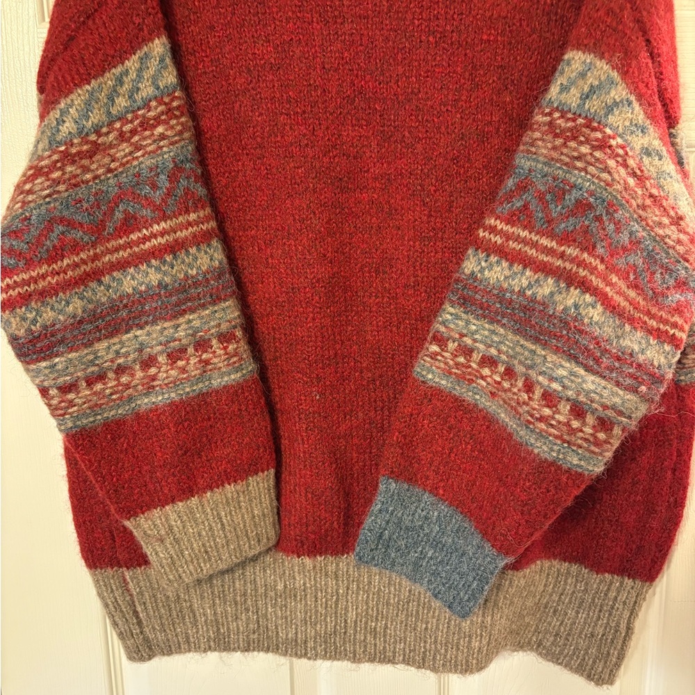 POL Cardigan Sweater Red Fair Isle Button Front Cozy Boho Chunky Knit New - Picture 4 of 4